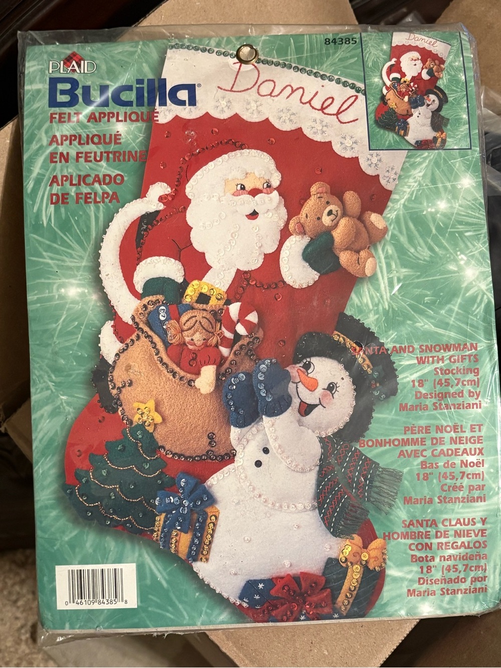 Bucilla Christmas Stocking Kit SANTA AND SNOWMAN WITH GIFTS 84385 Felt Applique